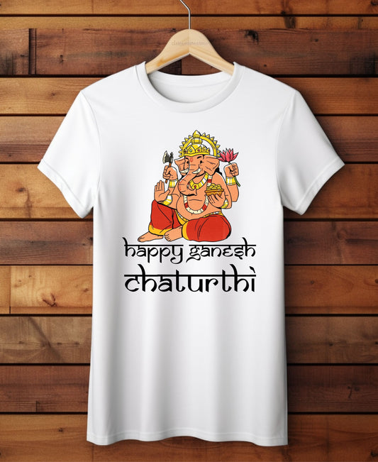 Happy Ganesha Chaturthi, Round Neck, Unisex, T-Shirt