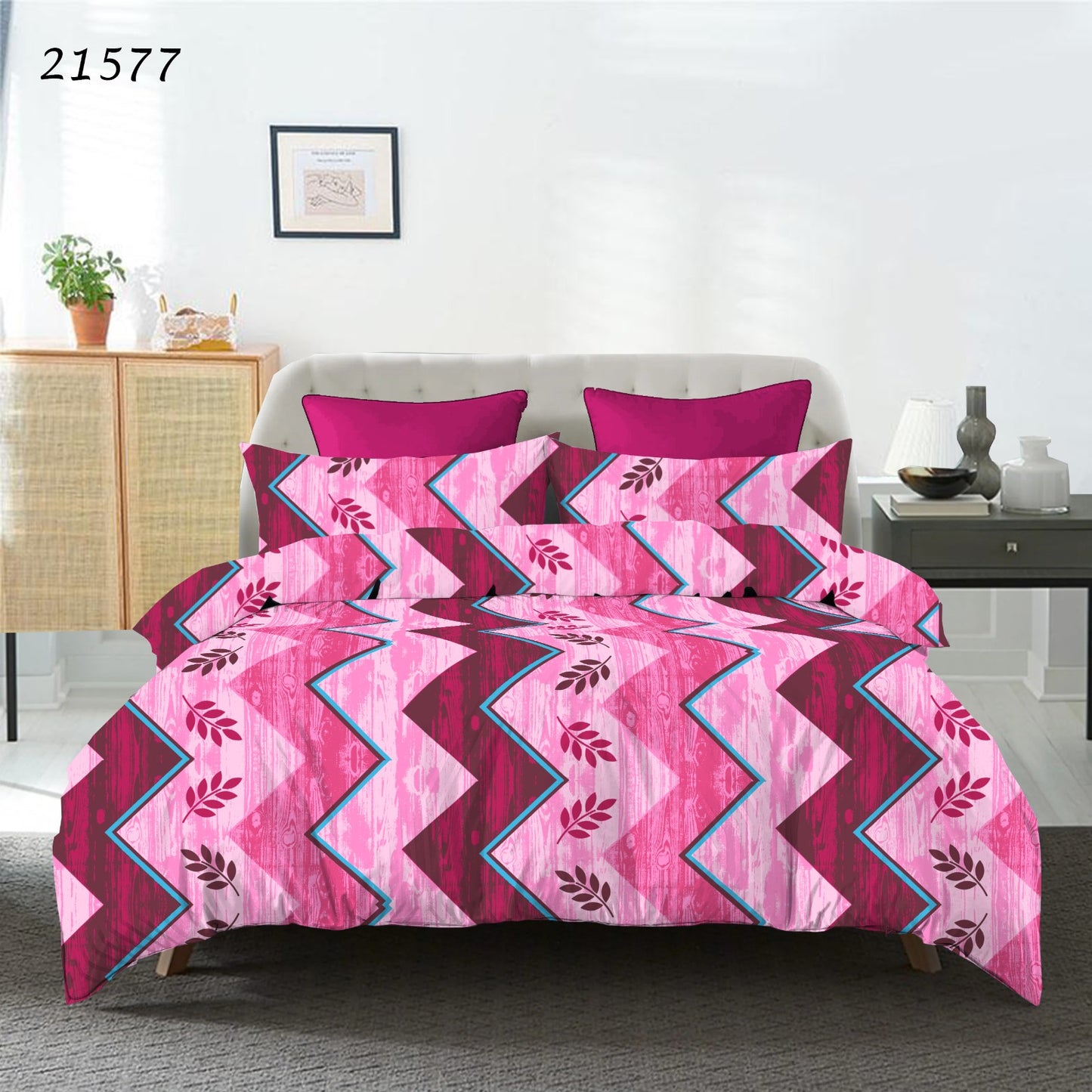 Jubliee Dreams, Double or Queen Bed 100% Pure Cotton Flat Bedsheet with 2 Matching Pillow Covers | 250 Thread Count (90 x 100 Inches)| for Bedroom, Study, Decor, Gifting, Wedding, Festivals- Zig-Zag Geometrical Pattern